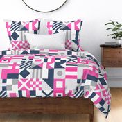 Nautical Flags Patchwork - Wholecloth - Pink & Navy - Maritime flags - LAD19 
