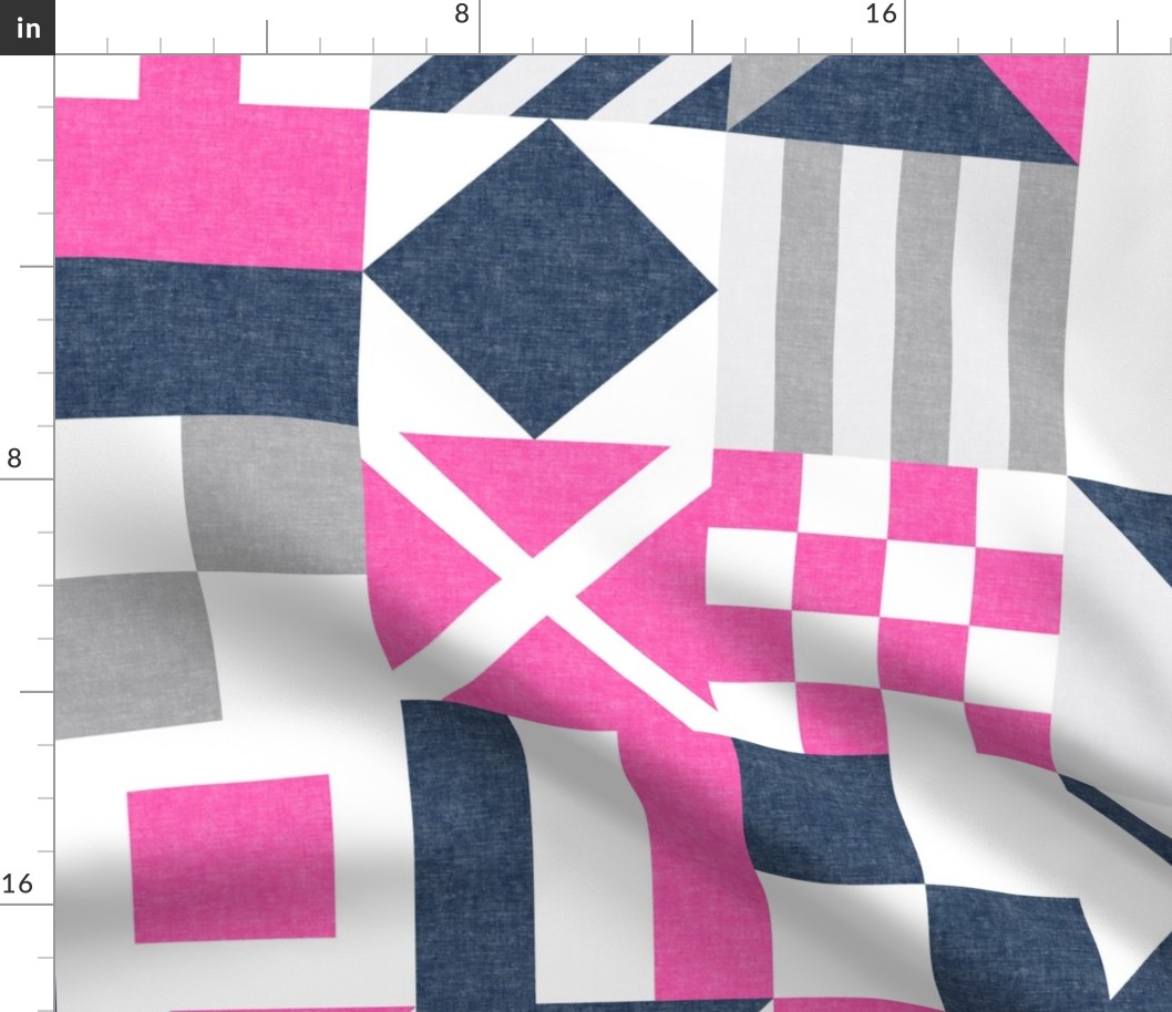 Nautical Flags Patchwork - Wholecloth - Pink & Navy - Maritime flags - LAD19 