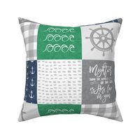 Nautical Patchwork (green & navy) - Mightier than the waves - Wave wholecloth - nautical nursery fabric LAD19