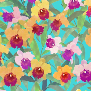 Yellow and Pink Cattleya on Turquoise 300