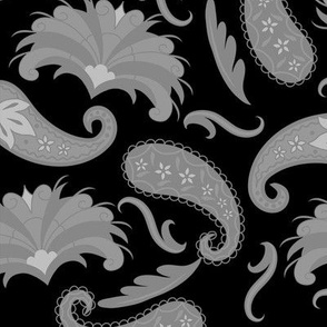 Art Deco Paisley Black Gray Large