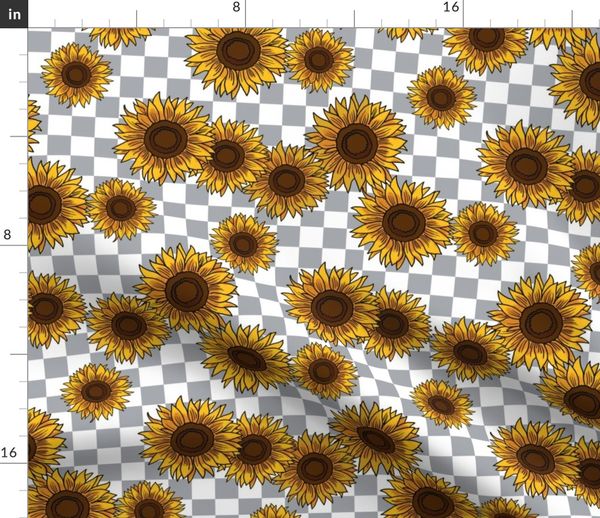 sunflowers on checkerboard