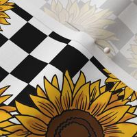 90s sunflowers fabric - checkerboard fabric, sunflower fabric, 90s fabric - classic