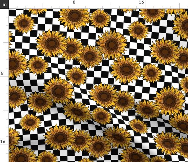 sunflowers on checkerboard