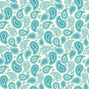Paisley Meadow - Teal on Buttercream