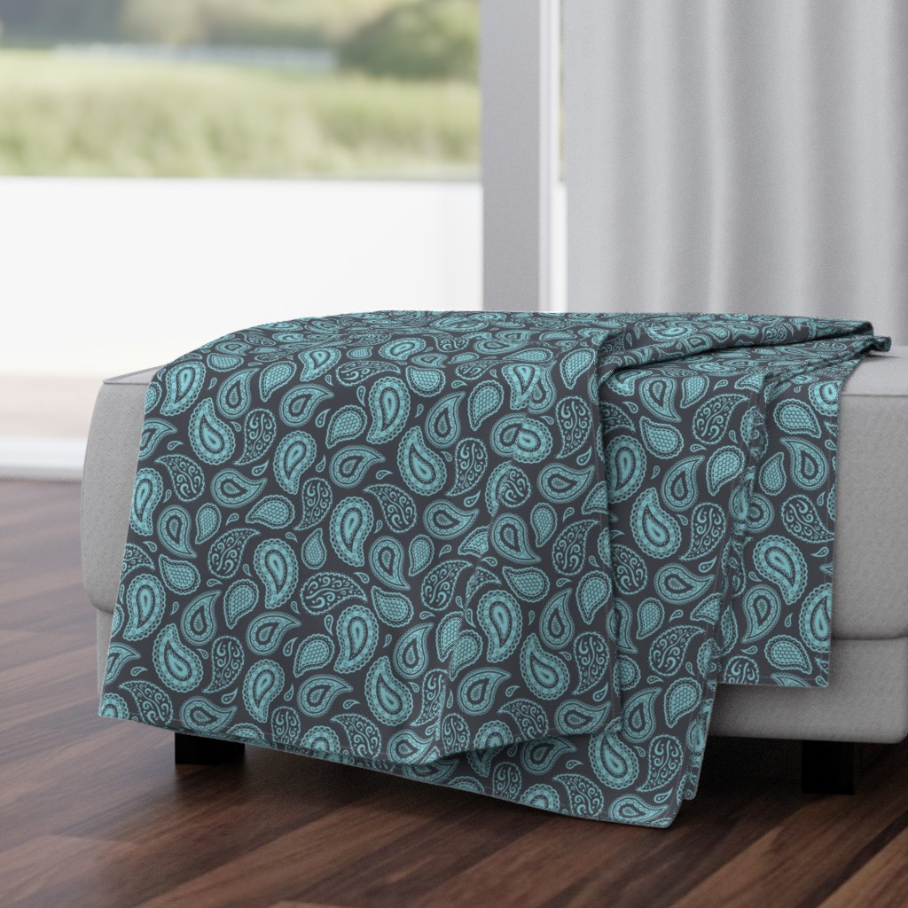 Light Teal Paisley on Charcoal Grey