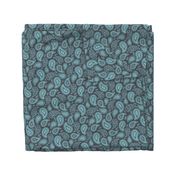 Light Teal Paisley on Charcoal Grey