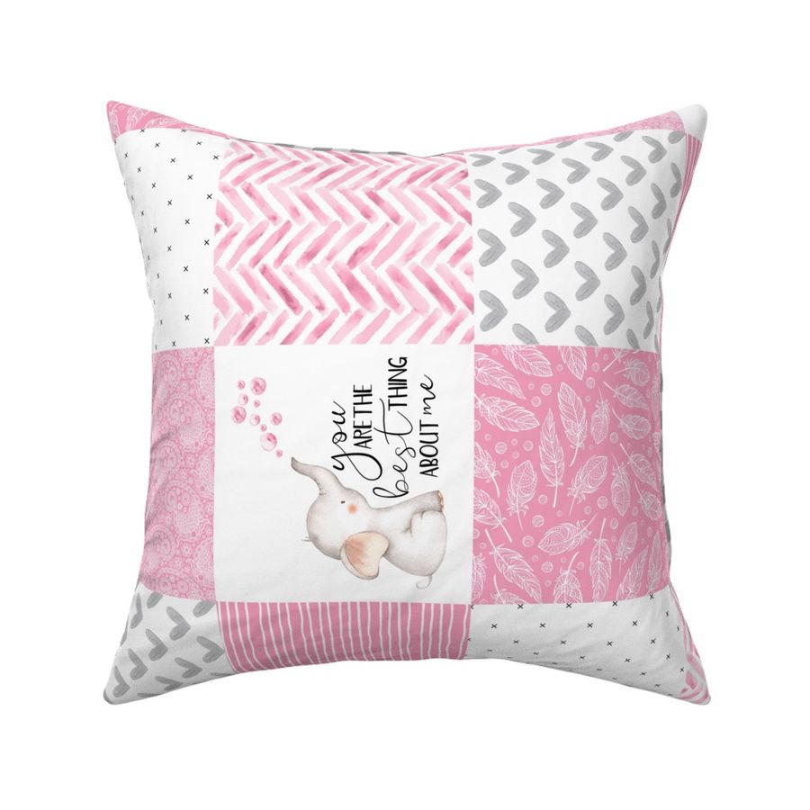 Elephant//You are the best thing about me//Pink - Wholecloth Cheater Quilt 