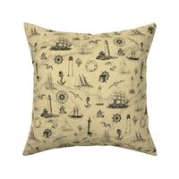 Vintage Nautical Pattern With Old Map Black and Tan 