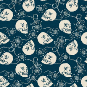 Skulls and Anemones {Navy}