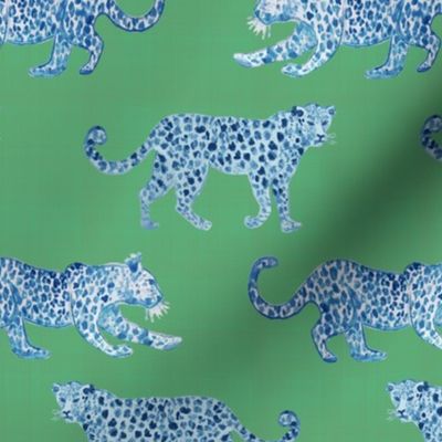 Leopard Parade Blue on celadon
