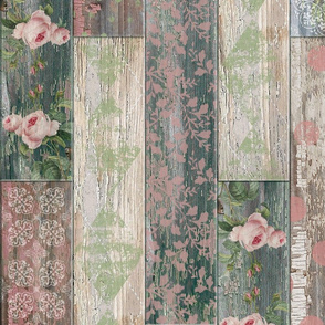 Vintage Wood Tiles Pink Green Random 