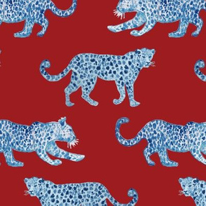 Leopard Parade Blue on red