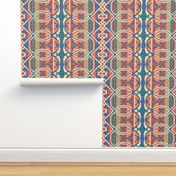 Bohemian Column Stripes in Blue Teal and Coral