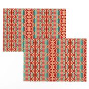 Bohemian Column Stripes Red Pink Teal and Turquoise