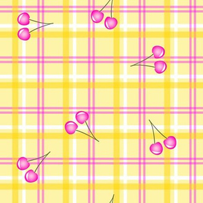 yellow pink cherry toss tartan