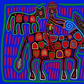 Panama Kuna Indian Vaquero y Caballo - Blue - LARGE SCALE