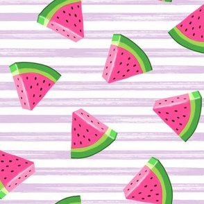 watermelons (purple stripes)- summer fruit fabric - LAD19