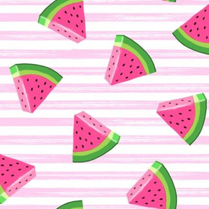 watermelons (pink stripes)- summer fruit fabric - LAD19