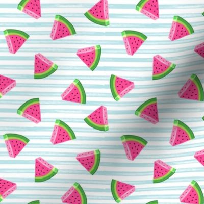 (small scale) watermelons (blue stripes)- summer fruit fabric - LAD19