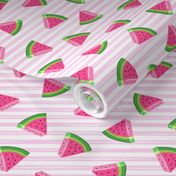 (small scale) watermelons (pink stripes)- summer fruit fabric - LAD19