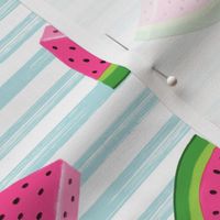 watermelons (blue stripes)- summer fruit fabric - LAD19