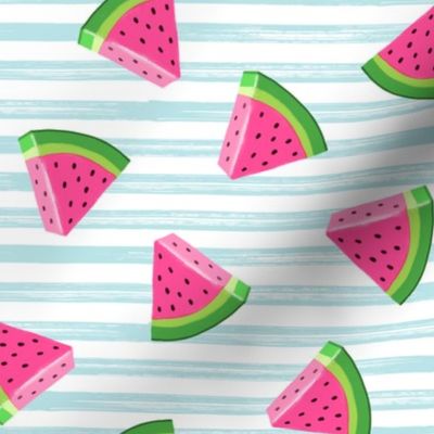 watermelons (blue stripes)- summer fruit fabric - LAD19