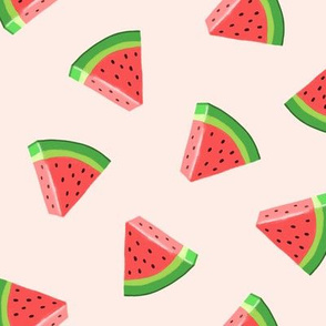 watermelons (red on pale pink)- summer fruit fabric - LAD19