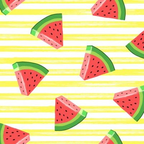 watermelons (red on yellow stripes)- summer fruit fabric - LAD19