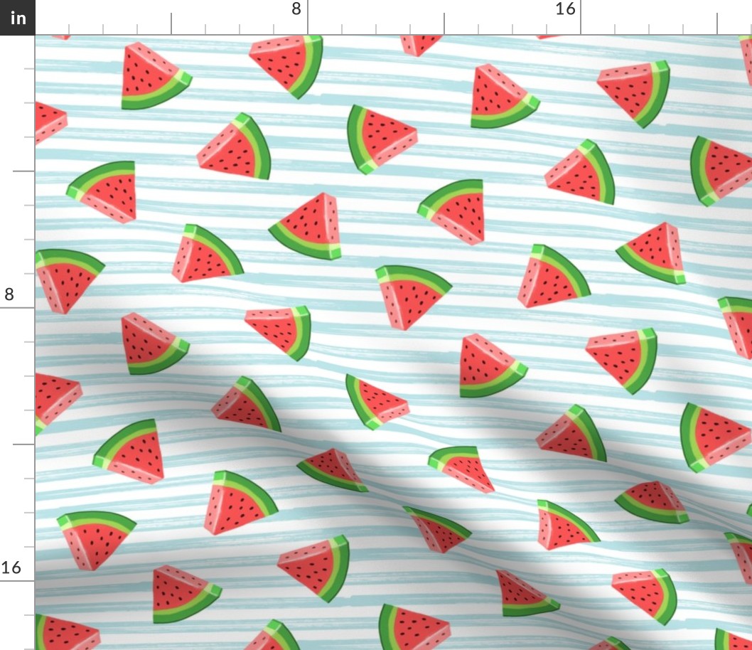 watermelons (red on light blue)- summer fruit fabric - LAD19
