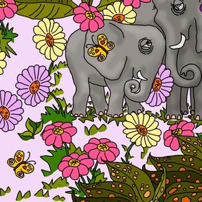 Elephants Jungle Print on Lavender