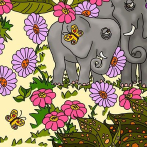 Elephants Jungle Print Lemon Meringue