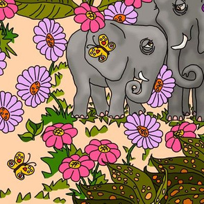 Elephants Jungle Print on Peach