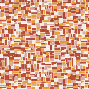 mini mosaic tile print_saffron orange-yellow and warm red