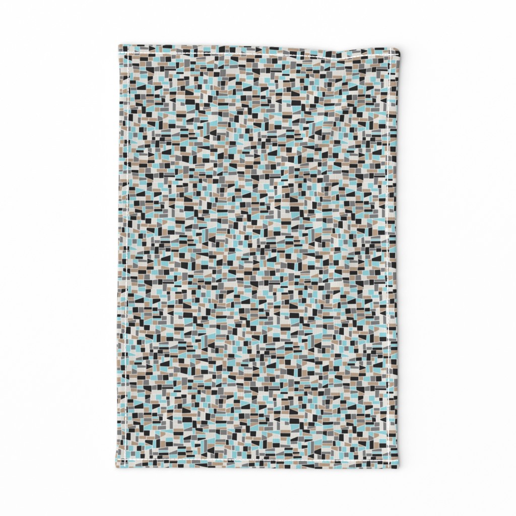 mini mosaic tile print_black, neutral and sky blue