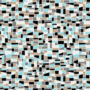 mini mosaic tile print_black, neutral and sky blue