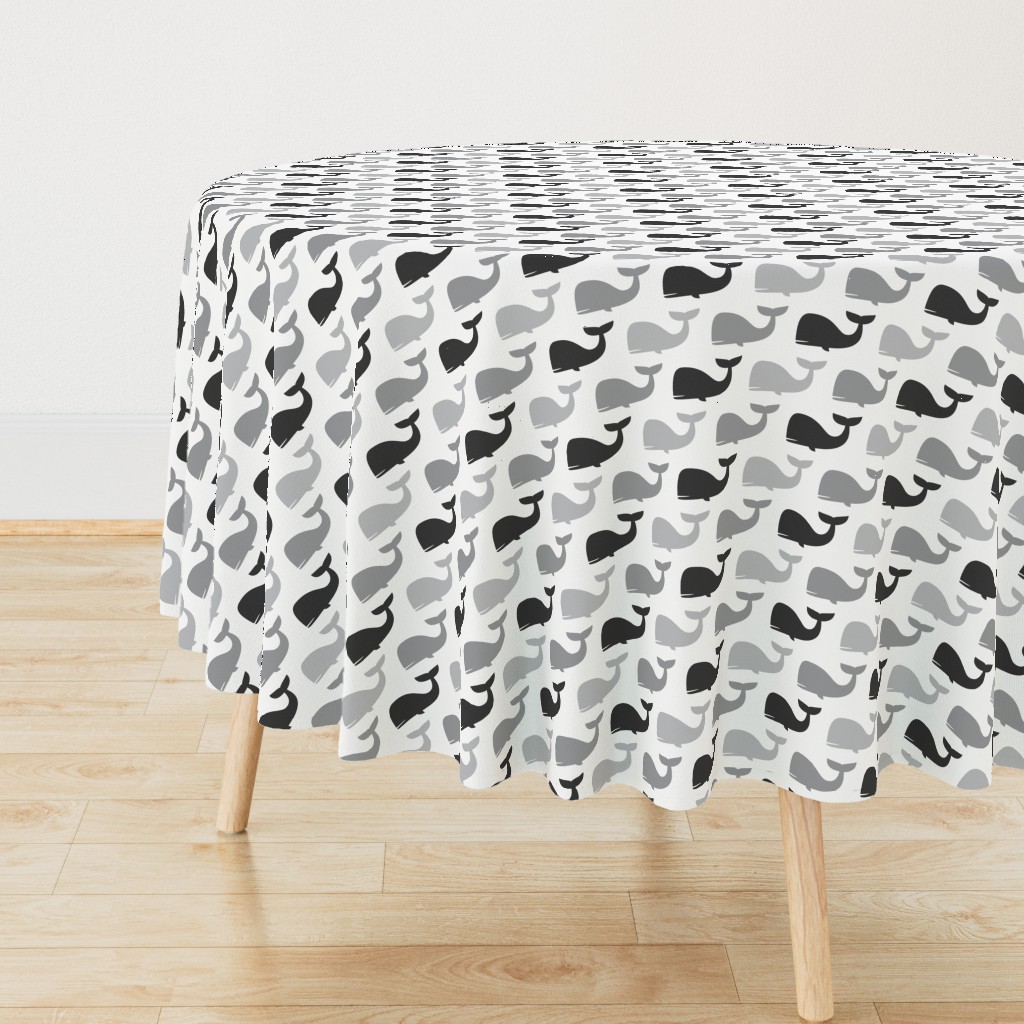 whales - nautical fabric - greys LAD19