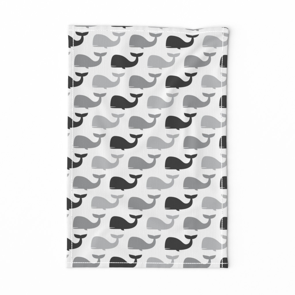 whales - nautical fabric - greys LAD19