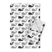 whales - nautical fabric - greys LAD19