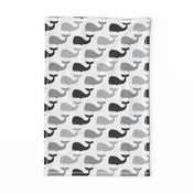 whales - nautical fabric - greys LAD19