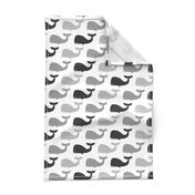 whales - nautical fabric - greys LAD19