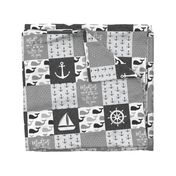 Nautical Patchwork - Mightier than the waves in the sea - Sailboat, Anchor, Wheel, Whale - Monochrome  LAD19