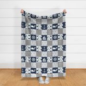 Nautical Patchwork - Mightier than the waves in the sea - Sailboat, Anchor, Wheel, Whale - Navy, dusty blue,  and Grey LAD19