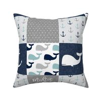 Nautical Patchwork - Mightier than the waves in the sea - Sailboat, Anchor, Wheel, Whale - Navy, dusty blue,  and Grey LAD19