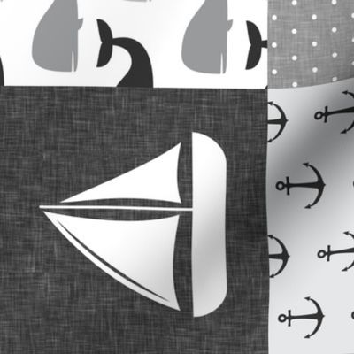 Nautical Patchwork - Sailboat, Anchor, Wheel, Whale - Monochrome (90)  LAD19