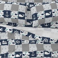 Nautical Patchwork  - Sailboat, Anchor, Wheel, Whale - Navy, dusty blue,  and Grey  LAD19