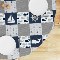 Nautical Patchwork  - Sailboat, Anchor, Wheel, Whale - Navy, dusty blue,  and Grey  LAD19