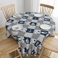 Nautical Patchwork  - Sailboat, Anchor, Wheel, Whale - Navy, dusty blue,  and Grey  LAD19