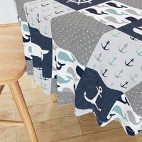 Nautical Patchwork  - Sailboat, Anchor, Wheel, Whale - Navy, dusty blue,  and Grey  LAD19