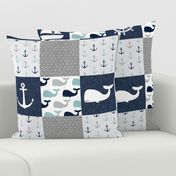 Nautical Patchwork  - Sailboat, Anchor, Wheel, Whale - Navy, dusty blue,  and Grey  LAD19